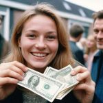 A woman holding money