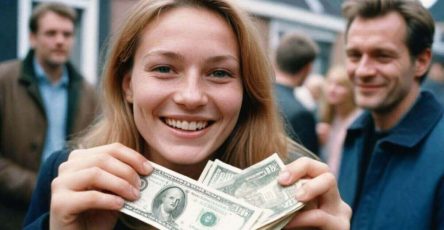 A woman holding money