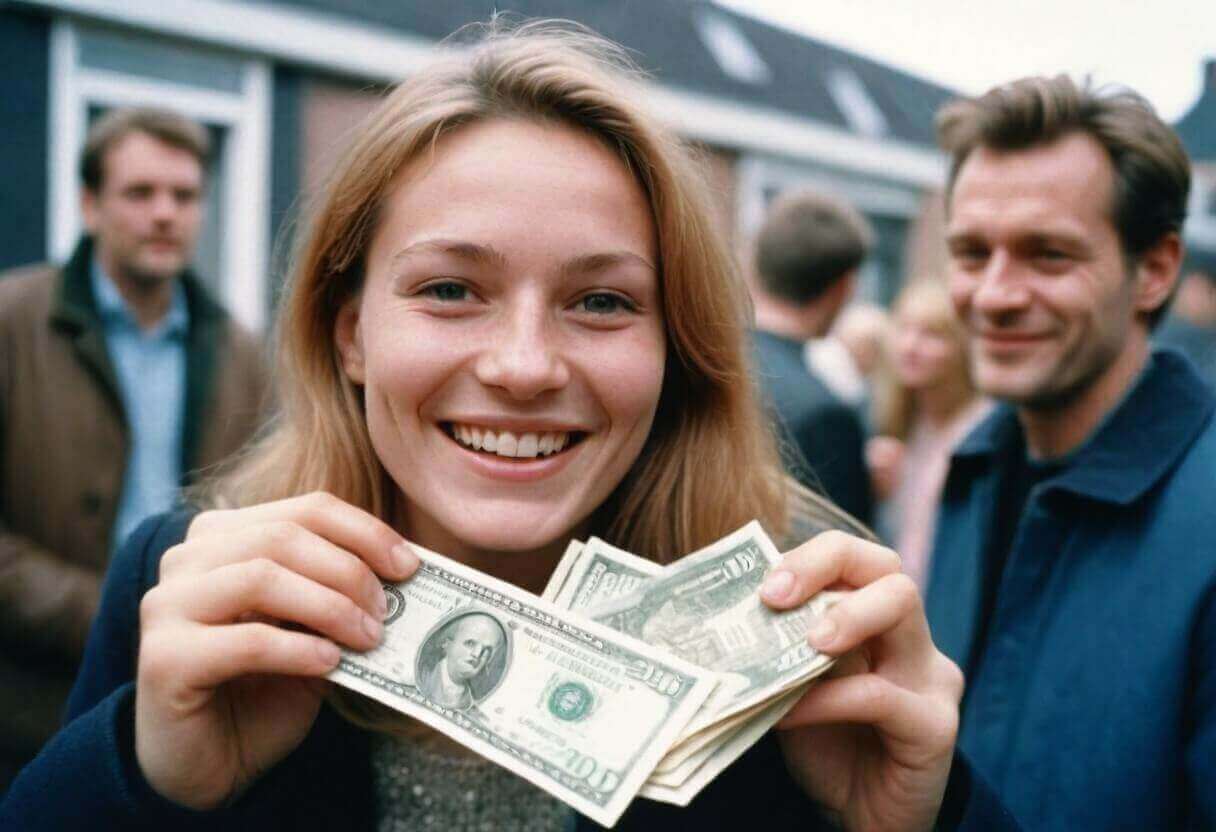 A woman holding money