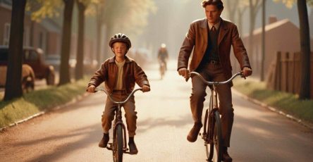 a boy riding by bike with your father