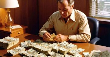 a man counting a bunch of dolars