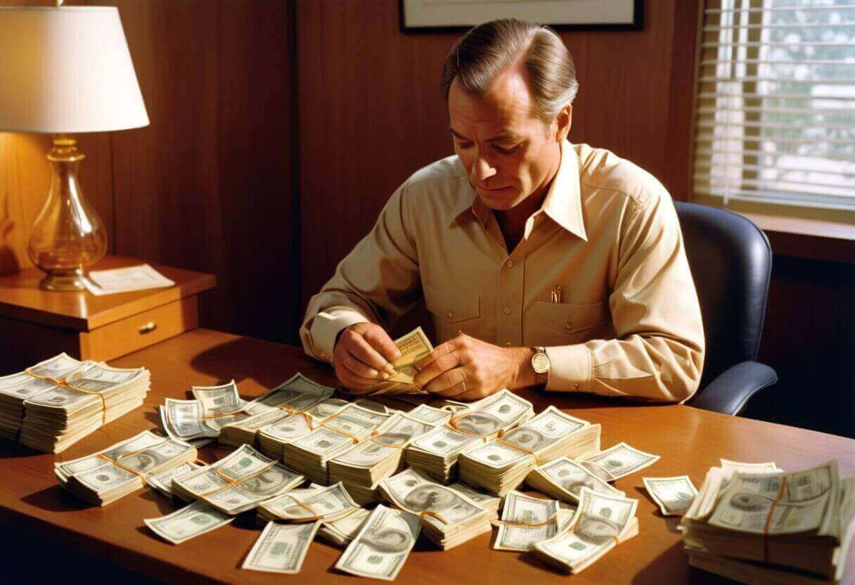 a man counting a bunch of dolars